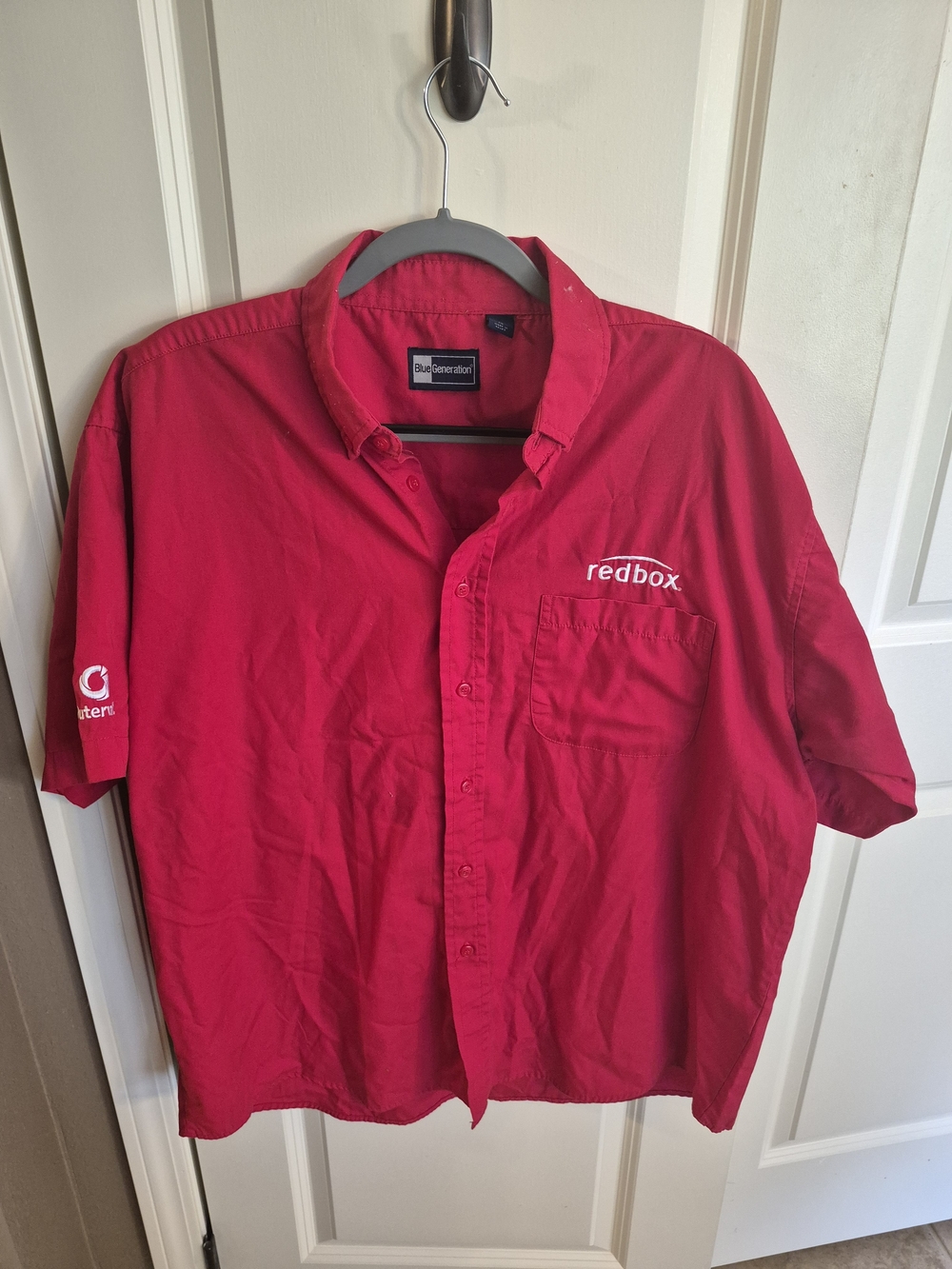 Rednoz Men’s Red Button-Down Logo Work Shirt Never Worn But Cotton On Collar